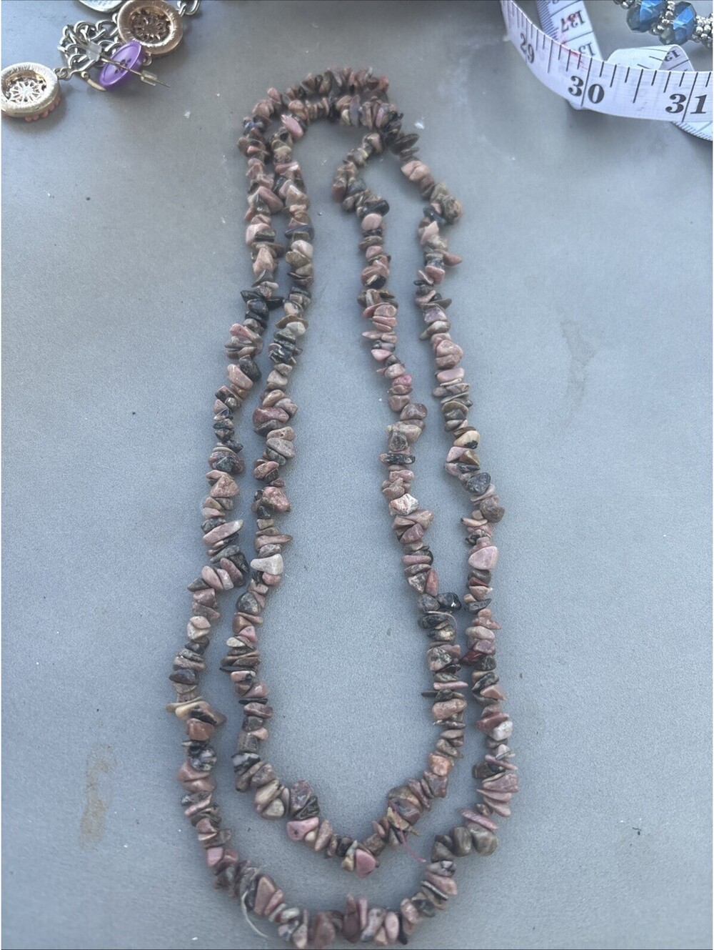 Rhodonite Stone Pink & Black Chips and Pieces Necklace